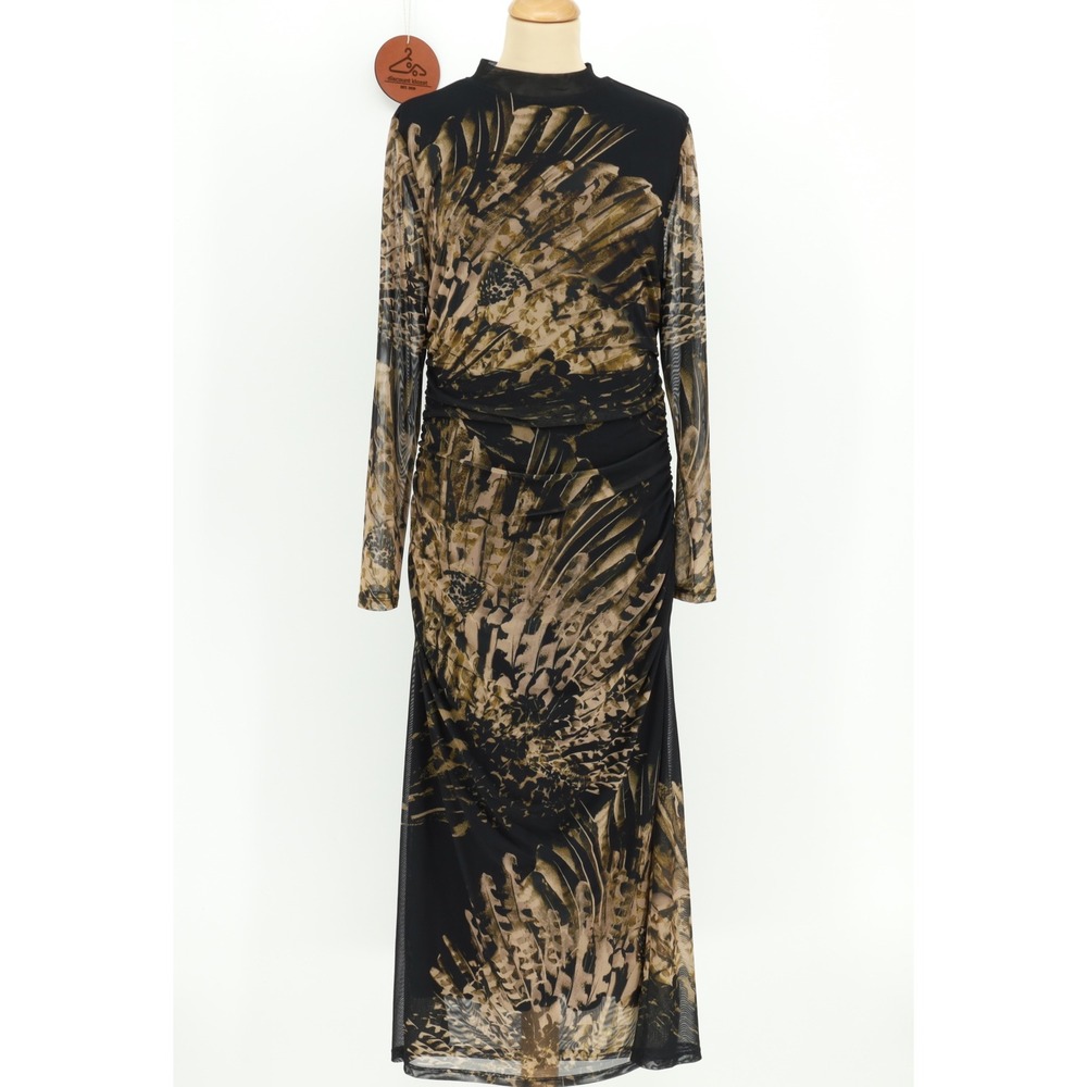 Mint Velvet Gold Abstract Print Midi Dress Size Large Dark Romantic Whimsigoth